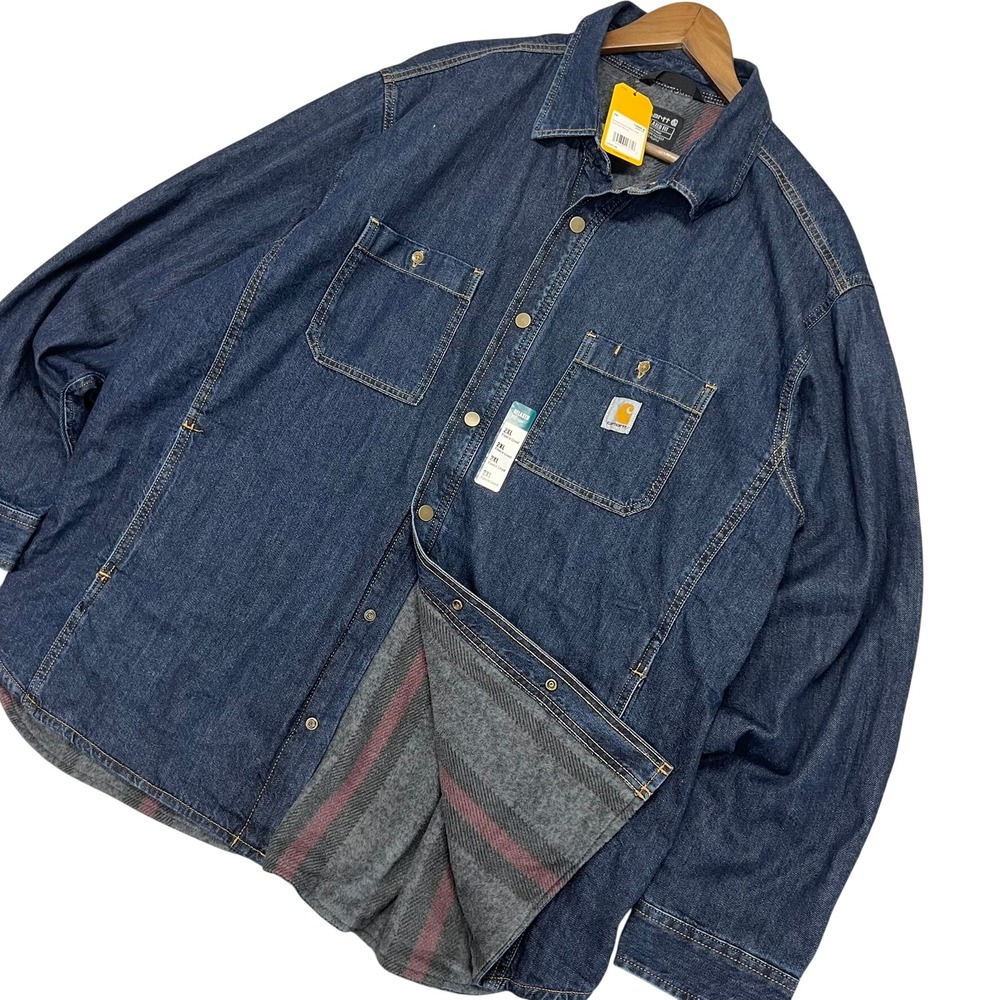 Carhartt Mens 2XL Relaxed Fit Denim Fleece Lined Snap-Front Shirt Jac TJ5605-M